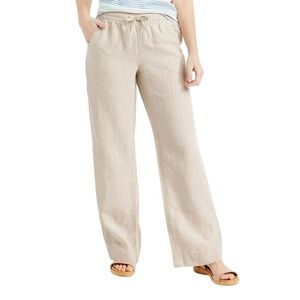 LL Bean Premium Washable Linen Pull On Pants Women 20 Beige Breezy Resort Summer